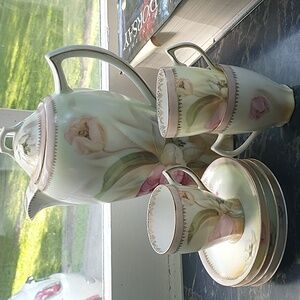 Prussian China Suhl Germany Tea Set Cup Saucer Teapot lidded